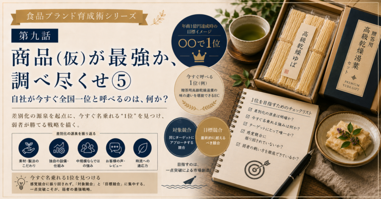 食品ブランド育成術シリーズ　第九話：商品（仮）が最強か、調べ尽くせ⑤　自社が今すぐ全国一位と呼べるのは、何か？